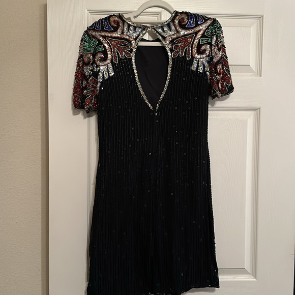 Scala Dress | Scala Heavily Sequin Beaded Sheath Dress Short Sleeve / Size L - Picture 4 of 8